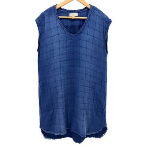Cloth‎ & Stone Blue Cotton Chambray Frayed Hem Denim Chambray Jean Shift Dress L